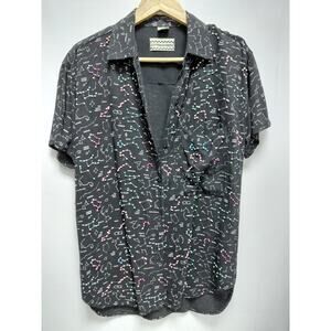 Cotton Express Constellation Print Shirt Black Graphic Print Rayon Size S